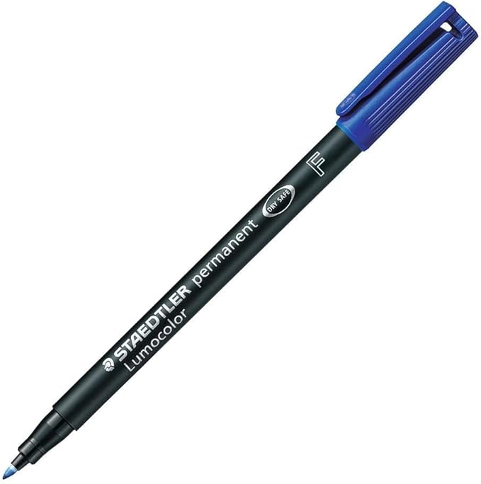 STAEDTLER Lumocolor Permanent Universal Pen: Box of 10 Permanent Markers, Blue, Felt Tip, Fine Tip 0.6mm - Multi Surface, Quick Dry, Dry Safe, Smudge-Proof, Waterproof - For Home, School, & Office
