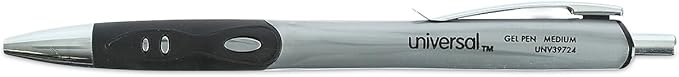 Universal Comfort Grip Gel Pen, Retractable, Medium 0.7 Mm, Black Ink, Silver Barrel, 36/Pack