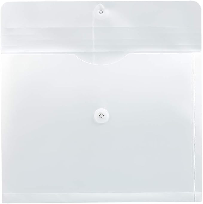 JAM PAPER Plastic Envelopes with Button & String Tie Closure - Letter Booklet - 9 3/4 x 13 - White - 12/Pack