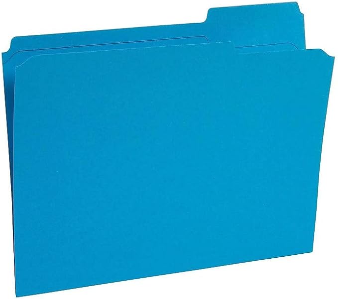 Staples Reinforced Colored File Folders, Letter Size, 3‑Tab Design, Blue, Heavy‑Duty Construction, 100/Box