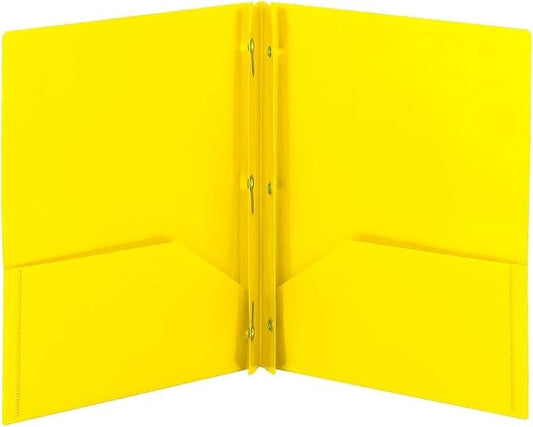 Smead Poly Two-Pocket Folder, Three-Hole Punch Prong Fasteners, Letter Size, Yellow, 6 Count