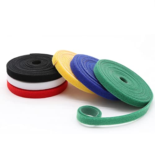 5 Meters Self Adhesive Fastener Tape Polyester PP Straps Hooks Loops Reusable Cable Wire Tie Magic Tape DIY Accessories(Yellow 10mm)