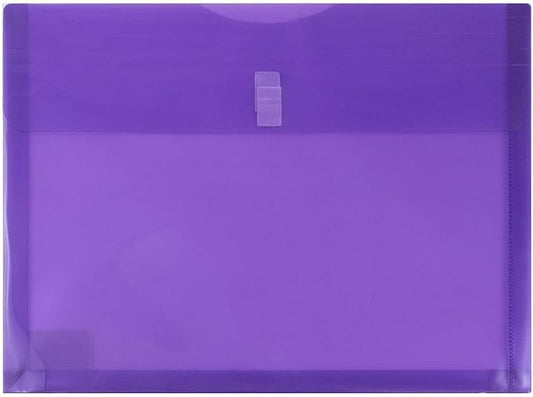 JAM PAPER Plastic Expansion Envelopes with Hook & Loop Closure - Letter Booklet - 9 3/4 x 13 with 1 Inch Expansion - Purple - 12/Pack