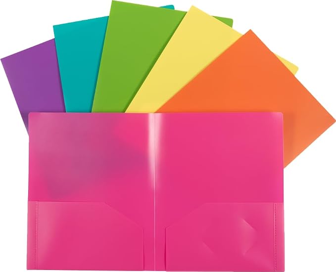 JAM PAPER Heavy Duty Plastic 2 Pocket Extra Tough School Folders - Assorted Fashion Colors - 24 Folders/Pack (4 Assorted Packs of 6)