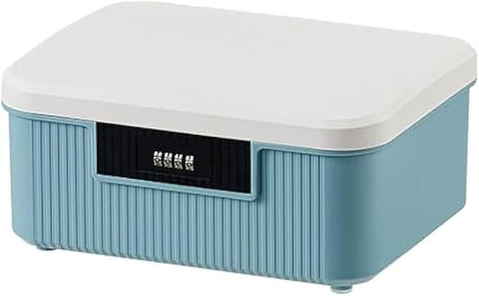 AnRui ﻿2.3 Gallon Lockable Storage Box Container Bin, Portable Plastic Safe Box with Lock Usable As Item Organizer, Art Craft Or Office File Storage (White&Blue)