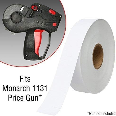 Perco White Pricing Labels for Monarch 1131 Price Gun - 1 Sleeve, 20,000 Blank Marking Labels Bundled w Monarch Ink Roll (Pack of 4) and Fluorescent Red Pricing Labels