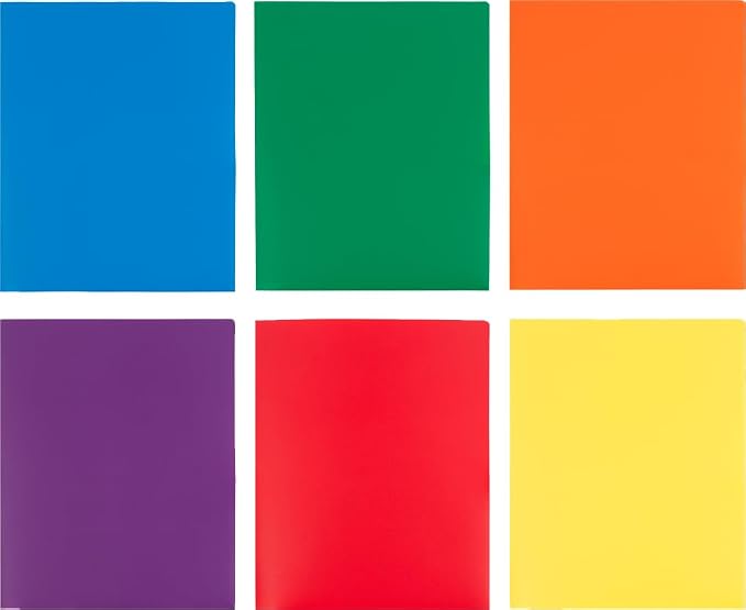 JAM PAPER Heavy Duty Plastic 2 Pocket Extra Tough School Folders - Assorted Primary Colors - 12 Folders/Pack (2 Assorted Packs of 6)