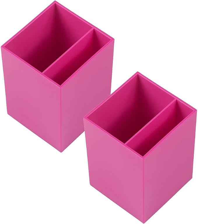 JAM PAPER Plastic Pen Holders - Fuchsia Pink Desktop Pencil Cups - 2/Pack