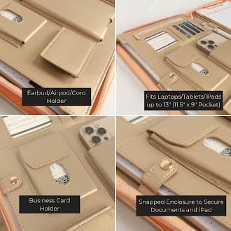 BLU MONACO | Peach Beige Vegan Leather Padfolio | Professional Portfolio Binder with Magnetic Closure and Gold Trim | 8.5 x 11 Business Organizer Case for Women