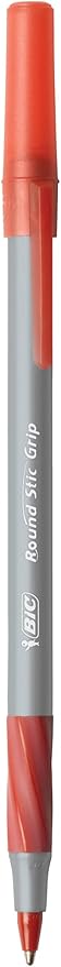 BIC Round Stic Grip Xtra Comfort Red Ballpoint Pens, Medium Point (1.2mm), 12-Count Pack, Excellent Writing Pens With Soft Grip for Superb Comfort and Control