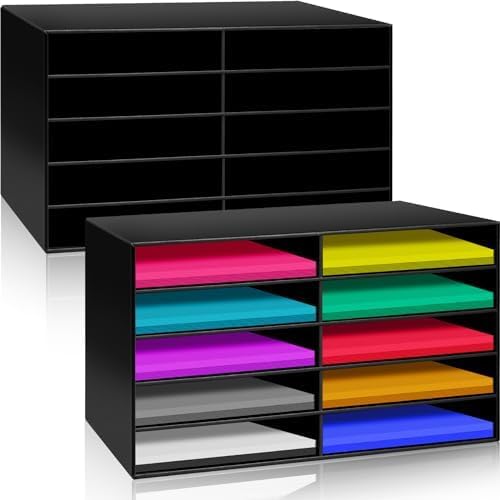 Fuutreo 2 Pcs Construction Paper Storage, Classroom Mailboxe, Back to School Literature Sorter, Sturdy Cardboard Paper Organizer for Teacher, Student, Office, 29.5" x 14.2" x 12.4"(10 Slots,Black)