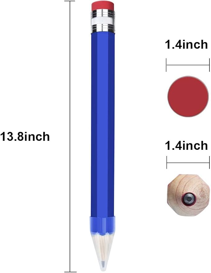 BUSHIBU Giant Pencil, 14 Inch Big Jumbo Pencils, Funny Oversized Huge Comically Large Pencil with Cap for Prop/Gifts/Decor(Blue/Pink)