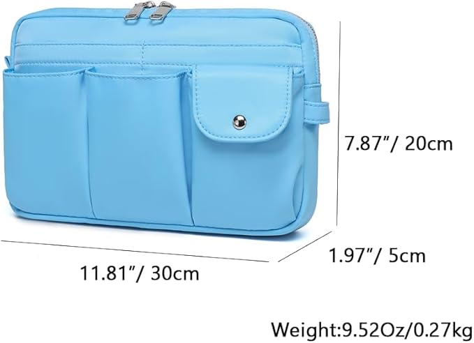 Storage Bag-arge Cosmetic Bag for Women Travel Makeup Bag Zip Up Bag Pure Cotton Canvas Can be Suspended (Sky Blue)