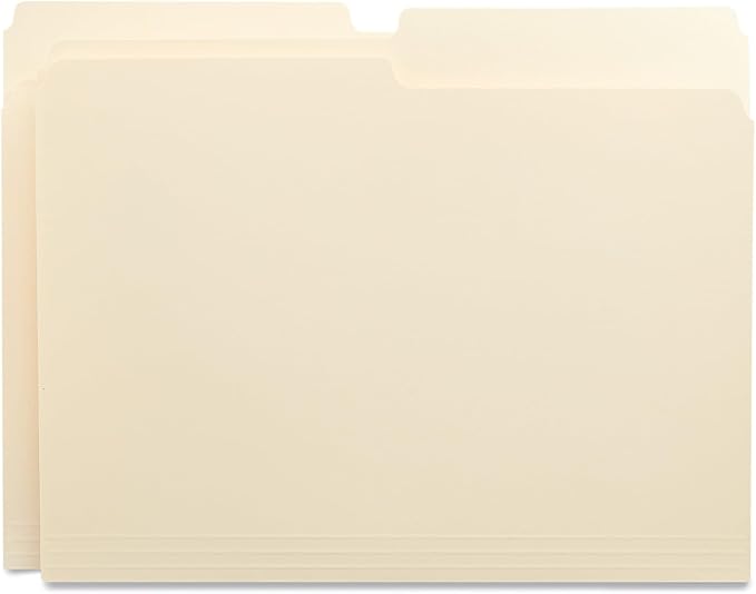 Universal UNV12112EE 1/2-Cut Assorted Top Tab File Folders - Letter Size, Manila (100/Box)