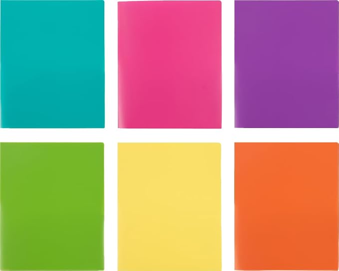 JAM PAPER Heavy Duty Plastic 2 Pocket Extra Tough School Folders - Assorted Fashion Colors - 24 Folders/Pack (4 Assorted Packs of 6)