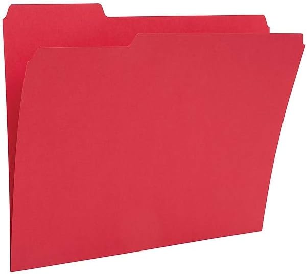 Staples Colored File Folders, Letter Size, 3‑Tab Top‑Tab Design, Red, Durable Paper Stock, 24/Pack