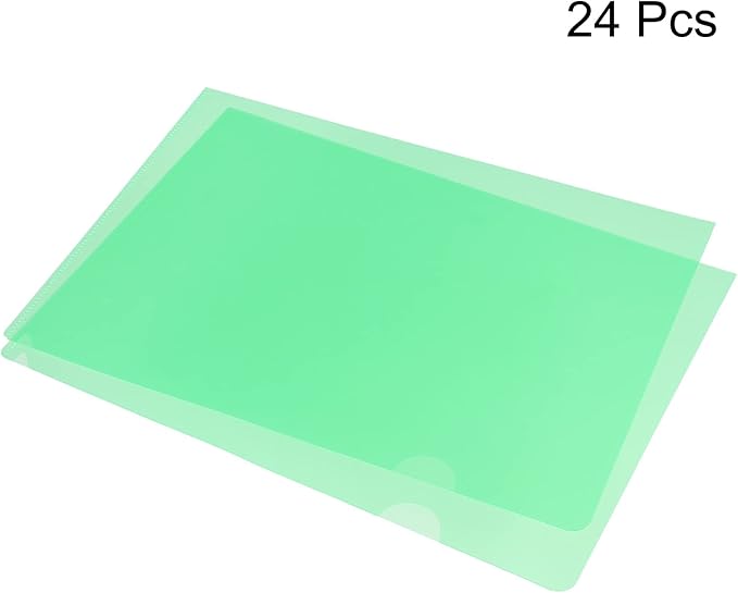 PATIKIL L Type Folders 24 Pack A4 Plastic File Project Pockets Clear Paper Document Jacket Sleeve for Office, Green