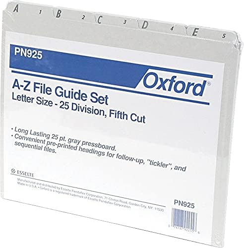 Pendaflex A-Z Top Tab Recycled Gray Pressboard 1/5-Tab File Guides, Letter, 25/Set (PN925)
