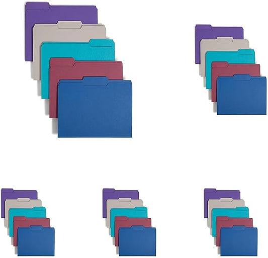 Smead Standard File Folders, 100 Count, Assorted Jewel Tone Colors, 1/3-Cut Tabs, Letter Size (11948) (Pack of 5)