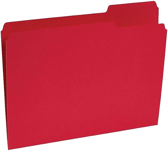 Staples Reinforced Colored File Folders, Letter Size, 3‑Tab Design, Red, Heavy‑Duty Construction, 100/Box