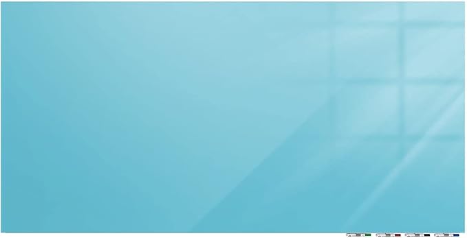 Aria 3'H x 4'W Magnetic Low Profile 1/4" Glass Whiteboard - Horizontal Blue - 4 Rare Earth Magnets, 4 Markers and Eraser