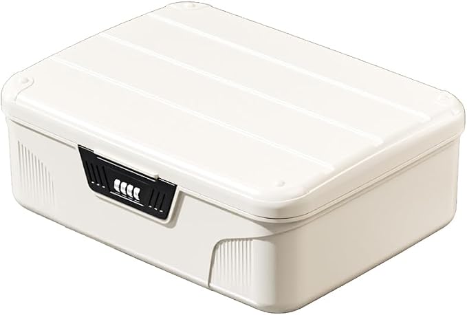 Lockable Storage Containers Plastic Lock Box Storage Container Versatile Organizer with Changeable Lock for Dorm School Home Office Travel Business (White, Medium)