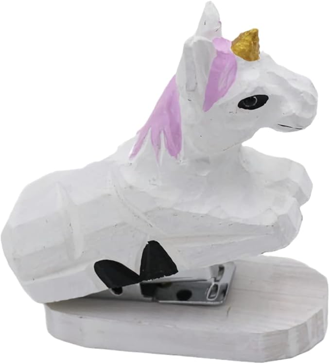 Wooden Animal Stapler, Desktop Stitcher Art Figurine Statue Sculpture Wooden Stapler for School Office Stationery (Unicorn)
