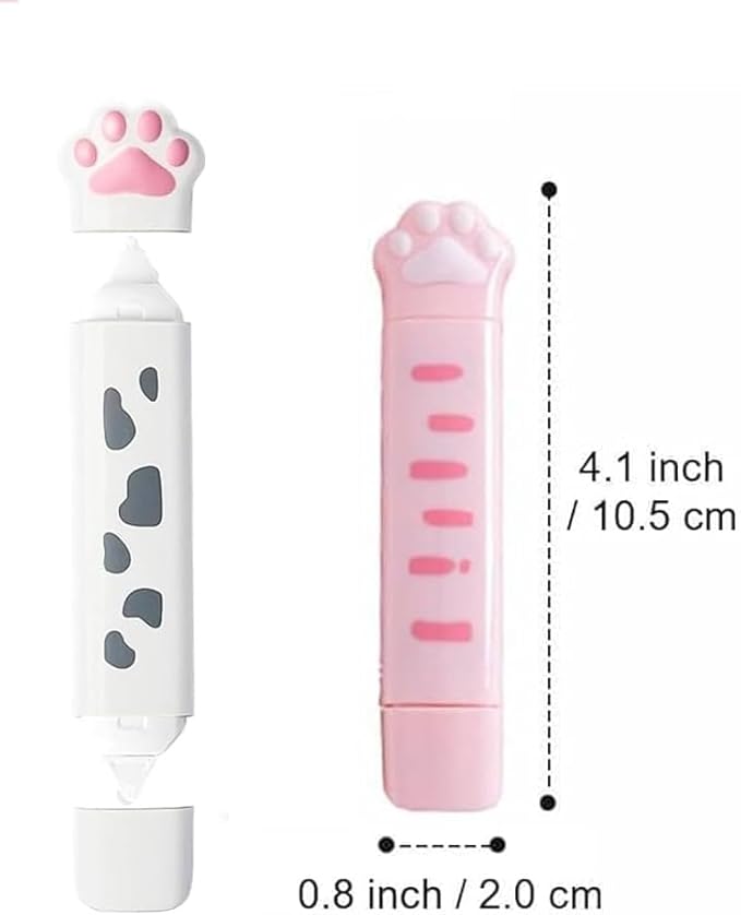 White Cute 2 in 1 Correction Tape and Glue Set, Double Sided Tape Roller, Cartoon Aesthetic Cat or DIY Scrapbook Kids Students Writing Kids Students Office School Supplies