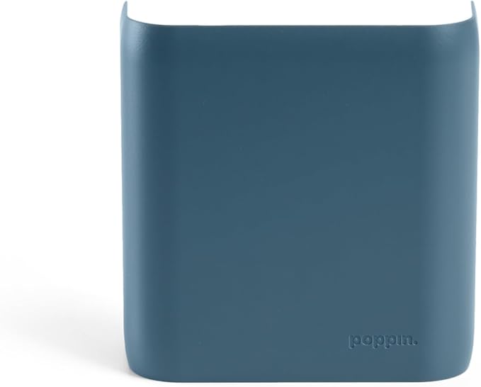 Poppin Magnetic Pen Holder - Office Supplies Storage Cup with 3 Mounting Options (adhesive strips, magnets, or screws), Mounts to Walls, Refrigerators, Lockers (Slate Blue)