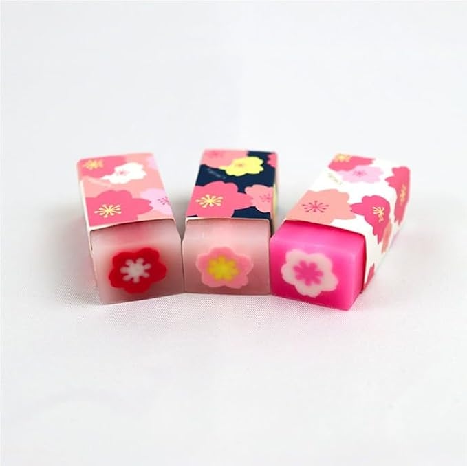 3 Pcs Pink Lovely Cherry Blossoms Rubber Erasers of Sakura Petal Sketch Painting Pencil Correction Tool School Office Stationery Supply Standard Pencil Erasers
