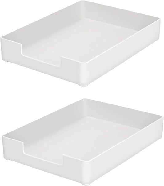 Desk Letter Tray, 2 PCS A4 Size Plastic Stackable File Document Organizer, Office Desktop File Paper Holder, Anti-Skid Stacking Support for Office Supplies (2X Off-White)