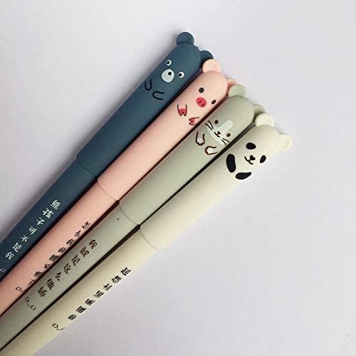 4 Pcs Cute Girly Gel Pens, 0.35mm Blue Ink, Kawaii Pig Bear Cat Mouse Erasable Gel Pens for School Office Supplies Stationery Gift