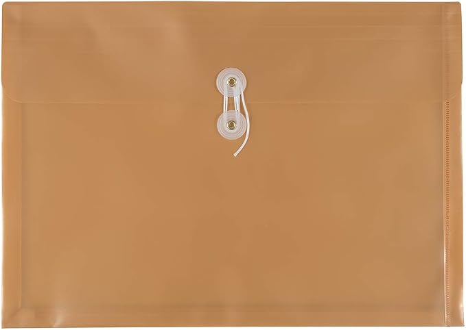 JAM PAPER Plastic Envelopes with Button & String Tie Closure - Legal Booklet - 9 3/4 x 14 1/2 - Gold - 12/Pack