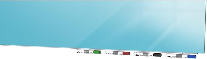 Aria 3'H x 4'W Low Profile 1/4" Glass Whiteboard - Horizontal Blue - 4 Markers and Eraser