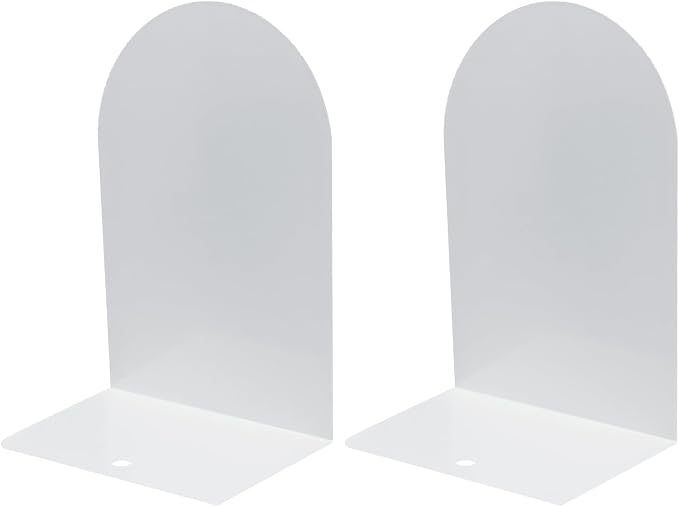 MerryNine Metal Book Ends, 2 Pack White Bookends for Shelves, Book Holder for Heavy Books, Book End for Kids Books, Decoration Bookend for Home Office