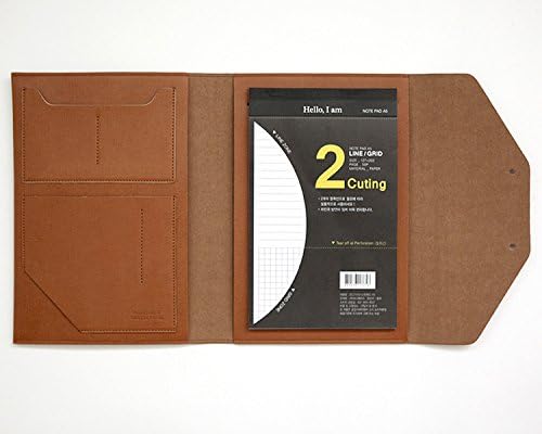 Modern Design PU Leather Padfolio, A5 Size Writing Portfolio Includes Writing Pad, Pen Holder, Card & ID Slots, Extra Pockets, Carry Case Pad Holder, 7”X9” (Brown)