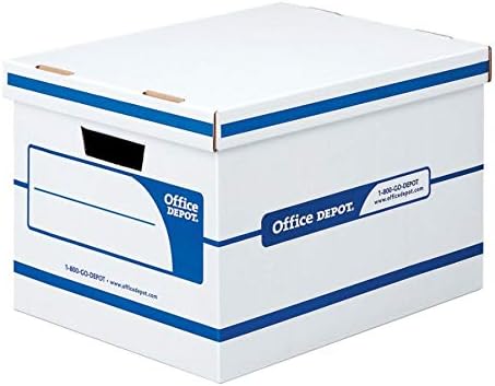 Office Depot 60% Recycled Quick Set-Up Storage Boxes With Lift-Off Lid, Letter/Legal, 10inH x 12inW x 15inD, White/Blue, pk Of 12, 0800303