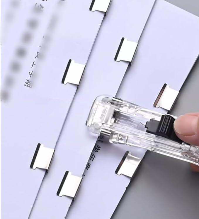 Portable Binder Clip Stapler, Includes 100 Reusable Clips, Mini Push Stapler Clamp Staplers for Desktop Document Home School Desk Office (6pcs)