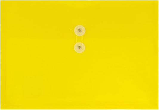 JAM PAPER Plastic Envelopes with Button & String Tie Closure - Letter Booklet - 9 3/4 x 13 - Yellow - 12/Pack