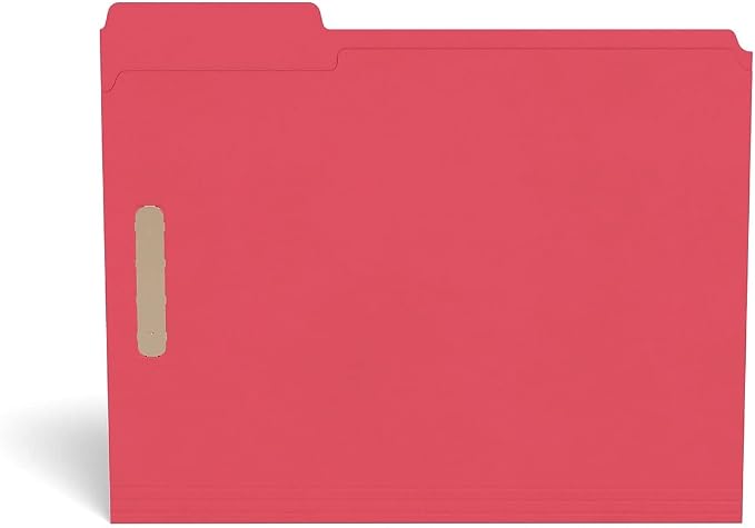 Staples Reinforced Tab Fastener Folder, Letter Size, Red Pressboard, Durable Construction, 50/Box