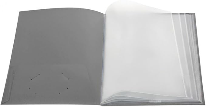 Ultra PRO - 50 Pack Grey Heavy Duty 2-Pocket Folders with 6 Clear Internal Pages, Waterproof Poly Project Organizer for School and Office, Fits 8.5 x 11 Letter Size, Customizable Clear Covers