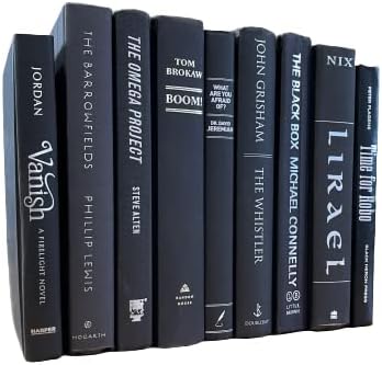 Decorative Accent for Home Decor – Real Books by Color® Interior Styling Piece for Bookshelf, Coffee Table, Design Display (Set of 9, Black Silver)