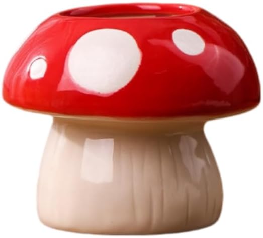 Adorable Cartoons Shaped Ceramic Pencil Holders - Multifunctional Desktop Organizers (Red Mushroom)
