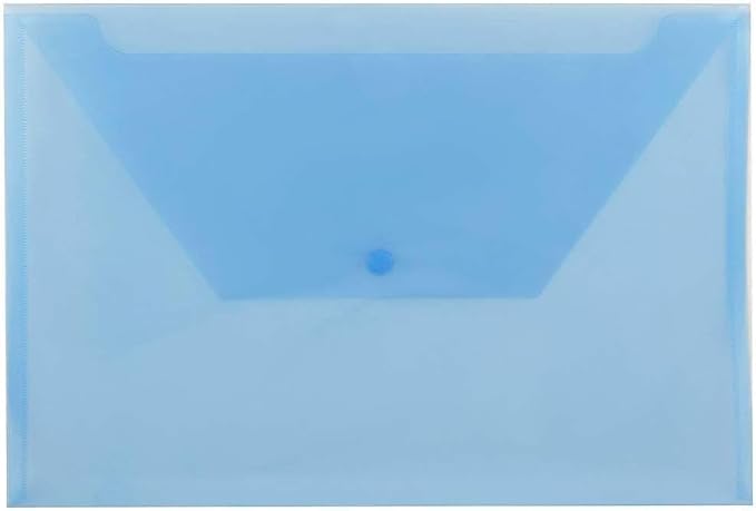 JAM PAPER Plastic Envelopes with Snap Closure - Legal Booklet - 9 3/4 x 14 1/2 - Blue - 3/Pack
