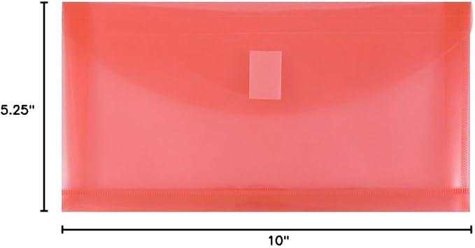 JAM PAPER Plastic Expansion Envelopes with Hook & Loop Closure - #10 Booklet Wallet - 5 1/4 x 10 with 1 Inch Expansion - Red - 12/Pack