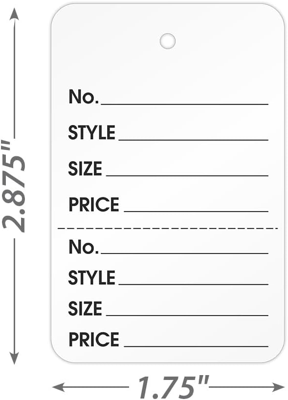 SmartSign 2.875 x 1.75 inch White Perforated Garment Tags Size - 6 | Clothing Size Style Price | 12 Point Cardstock, Pack of 1000, Made in USA