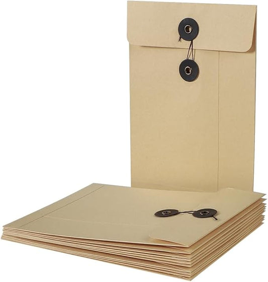 10 Pcs Vintage Kraft Paper File Folder Thickened A5 Filing Envelope Project Photo Pockets Reusable Document Wallet Bag with String Tie Closure for Office Home