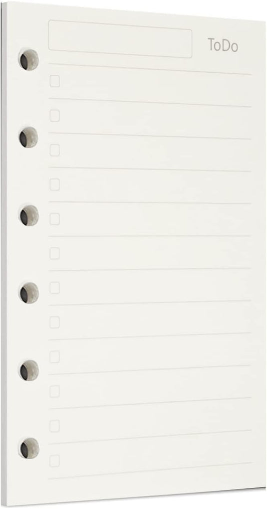 Zelten 1 Pack A7 45 Sheets/90 Pages Todo Loose Leaf Punched Paper Refills Paper for 6 Hole Binder Personal Organizer Diary Notebook Refillable Planner