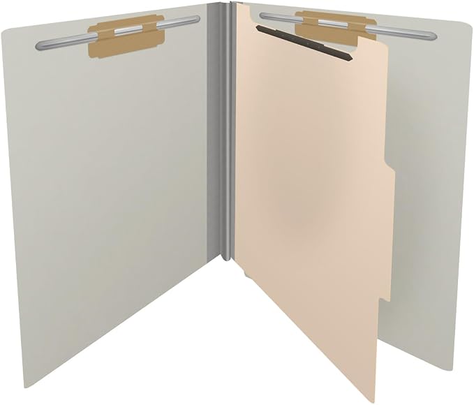 25 Pt. Pressboard Classification Folders, Full Cut End Tab, Letter Size, 1 Divider, Light Gray (Box of 10)
