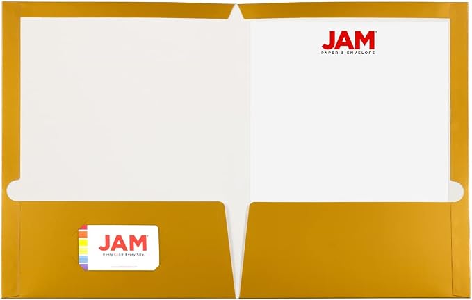JAM PAPER Laminated Two Pocket Glossy School Folders - Letter Size - High Gloss Gold - 6/Pack